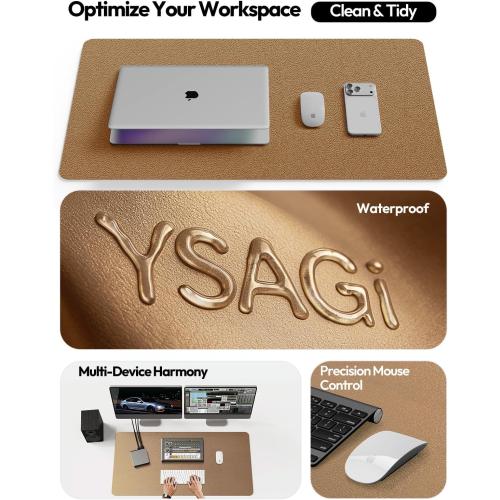 YSAGi Leather Desk Protector, Office Mat, Large Mouse Mat, Non-Slip PU Leather Blotter, Laptop Desk Pad, Waterproof Writing Pad for Office and Home (Bronze, 23.6 x 13.8)
