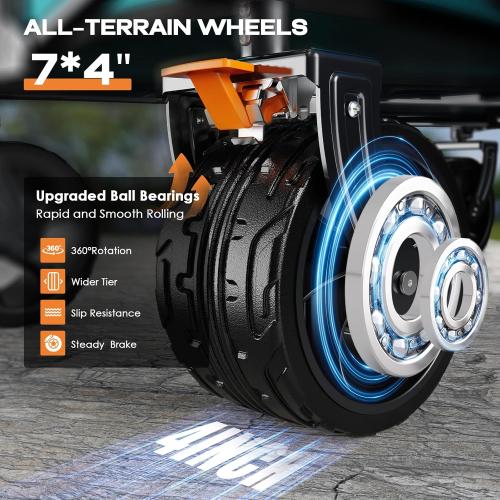 Light Blue Collapsible Wagon Cart Heavy Duty Foldable, Folding Beach Wagon with Big Wheels for Sand, Utility Grocery Cart with Side Pocket and Brakes for Sports Outdoor Activities, Light Blue