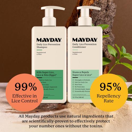 MAYDAY Daily Lice Routine, 12oz Shampoo & Conditioner, Sandalwood & Mint