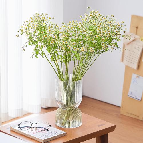 7.5 inch Vase for Flowers, Clear Ribbed Thickened Glass Vases, Hourglass Bud Flower Vase for Bookshelf, Dinner Table, Indoor Office Desktop, Meeting Room, Bathroom, Home Decor, Christmas Decoration