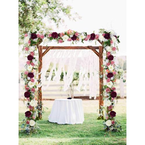 Color White Burgundy and Pink  2Pack Artificial Peony Flower Garland - Silk Peony Garland with Pink White Flowers for Wedding Party Table Decoration,6ft/Strand(White&Burgundy&Pink)