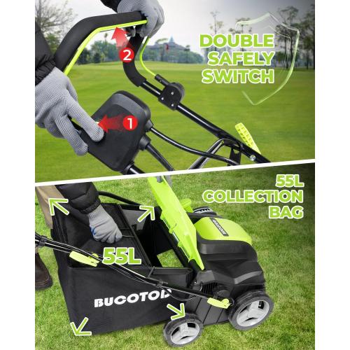 2-in-1 16-Inch Dethatcher & Scarifier Electric Corded, 15 Amp Copper Motor, Electric Lawn Dethatcher with 5-Position Depth Adjustment, 14.5 gal Thatch Bag,Walk Behind for Yard Lawn Garden Care