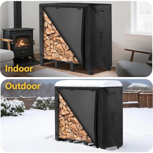 4ft Amagabeli  Firewood Log Rack with Cover Outdoor Heavy Duty Firewood Rack With Weather Resistant 600D Oxford Fabric Cover Indoor Outdoor Wood Racks for Fire Wood Holder
