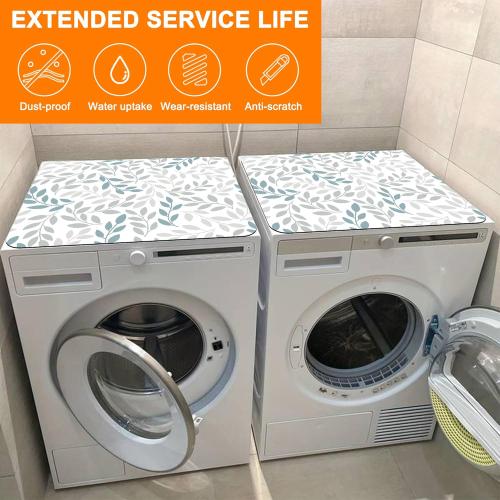 Gray Blue Branch Leaves Washer and Dryer Covers For The Top,Anti-slip Washing Machine Dust Cover Pad,Dryer Top Protector Mat for Laundry Room Kitchen Decor,23.6X19.7 in