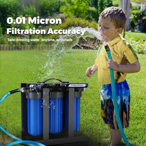 RV Water Filter System,5-Stage Water Filtration for Rvs and Campers, 0.01 Micron Filters Out Sediments, Chlorine, Vocs, Heavy Metals, Odors for Travel Trailers, Boats, 1 Inlet/Outlet