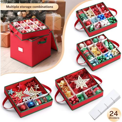 MaidMAX Ornament Storage Box, Christmas Ornament Storage, Ornament Storage | 64 Christmas Balls Storage Containers with Adjustable Dividers, Zippered Closure, 4 Removable Trays, 600D Oxford, 13x13x13