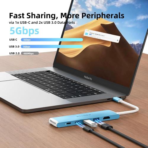 ‼️Starlight Color‼️WALNEW 7 in 1 USB-C Hub with 4K HDMI,100W PD,5Gbps Data Port(1 Type-C & 2 USB 3.0),SD/TF Reader, Thunderbolt 4 Dock Multiport Adapter for MacBook Pro Air,Mac,iPad 10/Mini 6,Surface