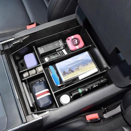 EDBETOS Center Console Organizer Compatible with Ford F150 2021-2023 Accessories (40/Console/40 Front-Seats ONLY) F-150 Armrest Box Interior Pallet Secondary Storage Box Insert Tray, Black