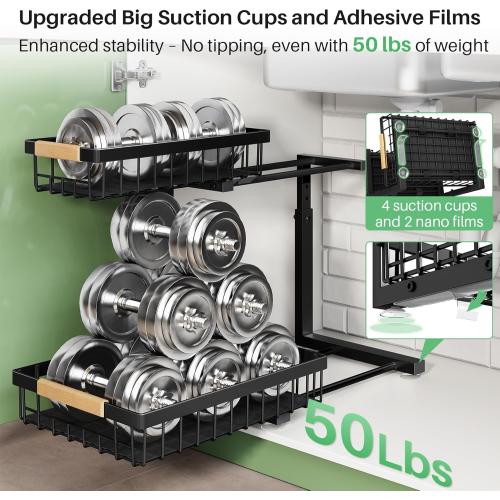 Under Sink Organizer, 2 Packs 2 Tier Under Sink Organizers and Storage, Slide out Pull out Cabinet Organizer Shelf, Metal Sliding Drawer for Kitchen Bathroom Pantry Cabinet Closet Organization Rack