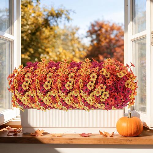 Powbrace 22 Pack Artificial Fall Flowers Mums for Outdoor Indoor(Fall Mix) | Fake Mums Plants Faux Fall Silk Flowers for Outdoors Outside Front Porch Hanging Planter Window Box Garden Fall Decoration