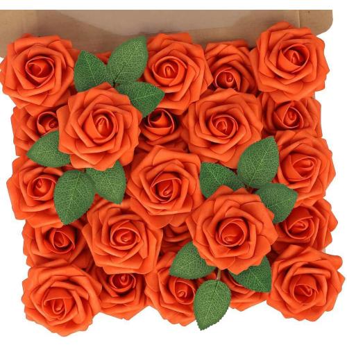 N&T NIETING Artificial Flowers, Fake Flowers Burnt Orange Roses Perfect for DIY Wedding Bridal Bouquets Centerpieces Bridal Shower Party Home Fall Flower Arrangement Decorations, 50Pcs