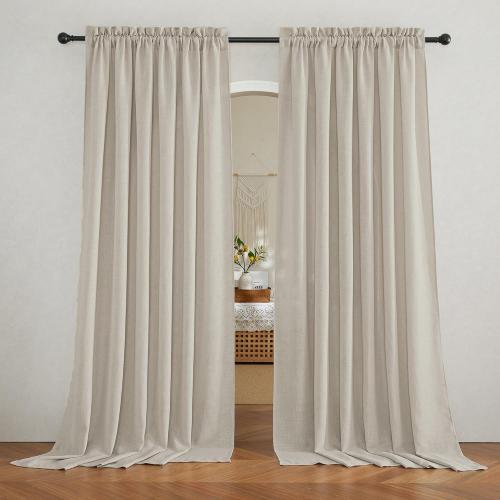 RYB HOME Extra Wide Semi Sheer Curtains, Breathable Room Divider Curtains for Office Bedroom Separation, Large Window Treatment for Sliding Glass Door, Angora, W 70 x L 95, 2 Pcs