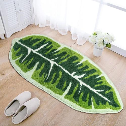 Leaf Kids Rug Green Bathroom Runner Rug Small Cute Bath Mat Nursery Boho Area Rug Non Slip Long Carpet for Bedroom Children Room Kitchen Monstera Plant Home Decor 20x47 inch
