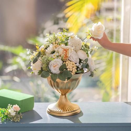 Sziqiqi Gold Metal Urn Compote Vase, Flower Wedding Centerpiece