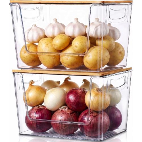 Pantry Organizers Storage, 2 Pack Large Clear Storage Bins for Onion, Potato, Garlic, Canned Food, Organizer Bins for Under Sink, Kitchen, Countertop, Bathroom