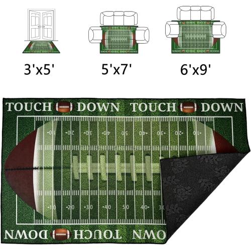 Football Rug for Bedroom,3'x5' Non-Slip Football Field Rugs,Sports Rug for Room and Lving Room Decor