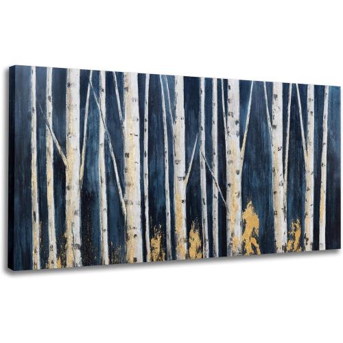 Yuaxker Tree Wall Art White and Gold Birch Trunk Tree of Life Wall Decor Modern Aesthetic Canvas Painting Artwork for Living Room, Bedroom, Dining Room Office Home Decor 20x40 inch