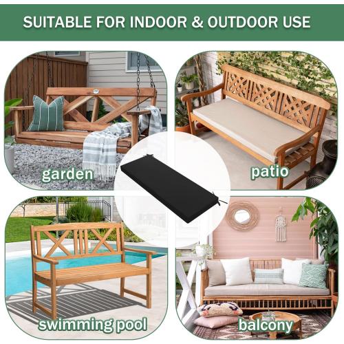 BKACK AND WHITE Outdoor Bench Cushion: Waterproof and Fade Resistant Patio Furniture Cushions - Non-Slip Bench Pad Cushion with Removable Cover for Garden Swing Porch Sofa Settee, 48 x 18 x 3 Inch, Black