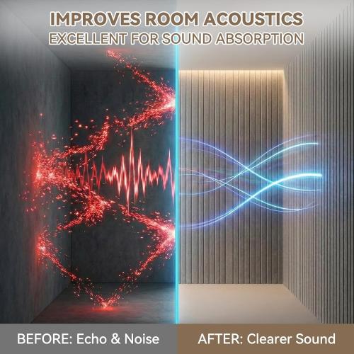 10Pack Large Acoustic Panels, 48x24x0.4 inch Sound Proof Panels for Walls, Self-Adhesive Sound Dampening Wall Panels, Noise Absorbing Decorative Wall Panels, Wall Noise Blocker for Home Studio (Grey)