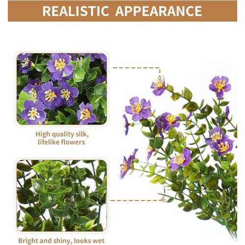 Fake Garden Flowers, 12 Bundles Artificial Flowers for Outdoor Front Porch Home Kitchen Bedroom Garden Patio Festival Decoration -Purple