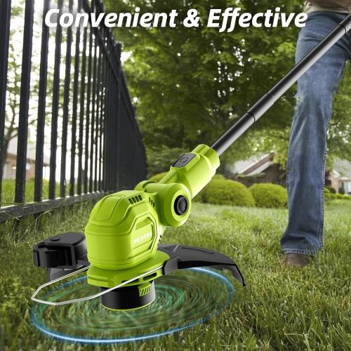 12-inch 20V Cordless String Trimmer with Charger, 2 X 2.0Ah Battery Powered with Auto Line Feed, Lawn Edger with 8 Pcs Grass Cutter Spool Line and 2 Spool Cap