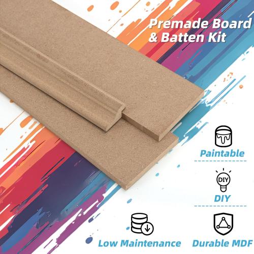Art3d Premade Board and Batten Paintable Wainscoting Kit, MDF Accent Wall Panel for Kitchen Bedroom Living Room Home Decor Covers 189 x 54 in. Molding Trim Slat with Edge Strip