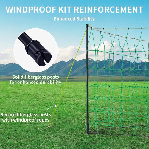 Size Large Color Green and yellow Electric Fence Netting, Electric Livestock Netting with 14 Double Barbed Poles, Suitable for Pigs, Cows, Sheep and Other Large Animals, Portable Electric Fence for Farms, Ranches
