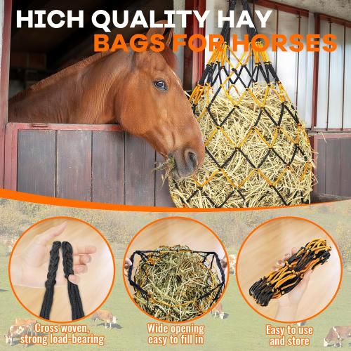 3 Pcs Hay Bags for Horses, Hay Nets for Horses Goat Sheep,Goat Hay Feeder for Slower Feeding,Strong Load-Bearing Hay Bag Hanging for Horse Stable Trailer (Black and Yellow)