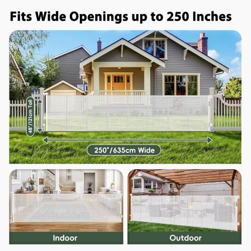 250 Extra Wide Retractable Dog Gate, Reinforced 20ft Retractable Baby Gates Extra Wide Dog Gate, 48 Extra Tall Baby Gate Retractable Outdoor Fence, Extra Long Pet Gate Retractable Gate Indoor, White
