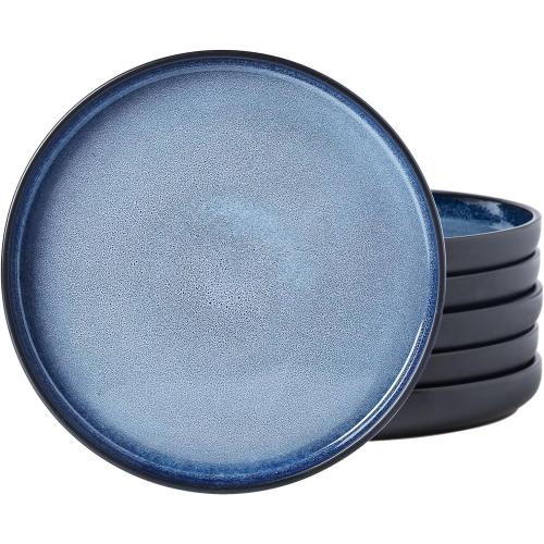 MONITO Ceramic Dinner Plates Set of 6,10.5 Inch Reactive Glaze Porcelain Plates, Dinnerware Dishes Set for Kitchen, Blue Ice