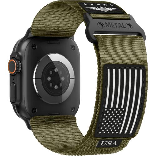Rugged Nylon for Apple Watch Ultra 2 Band 49mm iWatch Bands 46mm 45mm 44mm 42mm Men,Soft Woven Adjustable Stars-Stripes Flag Wristbands Strap for Apple Watch Ultra Series 10/9/8/7/6/5/4/3/SE/Ultra2