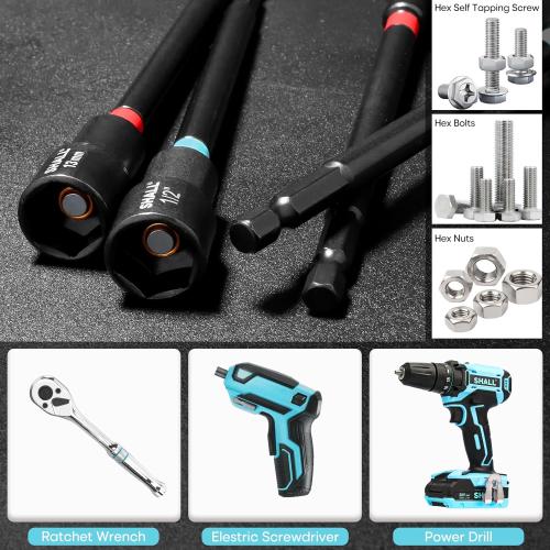SHALL 20PCS Magnetic Nut Driver Set, 6” Long Nut Drivers for Impact Drill, SAE & Metric 1/4” Hex Shank Nut Driver Bit & Impact Drill Driver Bit w/Power Screwdriver Bits PH1/PH2/SQ2/T20, Storage Bag