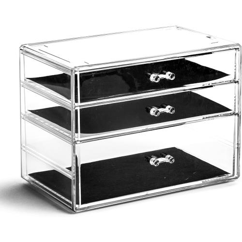 BINO | 3 Drawer Makeup Organizer | Amsterdam Avenue | THE MANHATTAN SERIES | Makeup Drawer Storage | Cosmetic Organizer | Plastic Vanity | Organizer Clear Makeup Organizers And Storage Cases | Acrylic