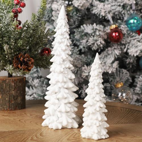 Juegoal Christmas Tree Table Decorations Set of 2, 9.5 White Glittered Xmas Pine Trees, Winter Snow Ornaments Tabletop Resin Trees Dinner Holiday Party Supplies Winter Mantle Shelf Centerpieces Decor