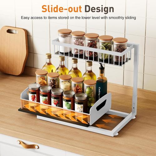 Under Sink Organizer,Metal Pull Out Cabinet Organizer Shelf,Kitchen Bathroom Organizers with Sliding Drawer,Storage Shelves,Storage and organization for Home,Laundry,RV,Pantry,Spice,White, 2 Pack