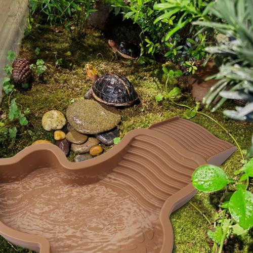 Large Reptile Bathing Pool, Tortoise Food Water Bowls with Ramp, Reptile Feeding Dish Water Bowl Bathing Pool Aquarium Ornament for Gecko, Snake, Turtle, Bearded Dragon, Lizard Bath