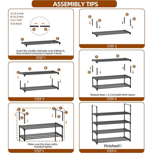 Shoe Rack - 4-Tier Shoe Organizer with Adjustable Shelf Height, Sturdy Shoe Storage Shelf, Perfect for Front Door Entrance, Closet & Entryway, Easy to Assemble, DIY Layering Options (M - 4 Tier)