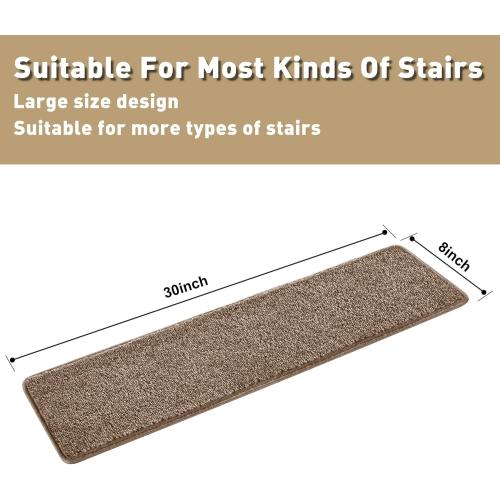 PURE ERA Carpet Stair Treads Tape Free Non Slip Indoor Stair Carpet Stair Protectors Pet-Friendly Non-Slip Skid Resistant Washable Reusable 8 x 30(14 Pieces,Camel Brown)