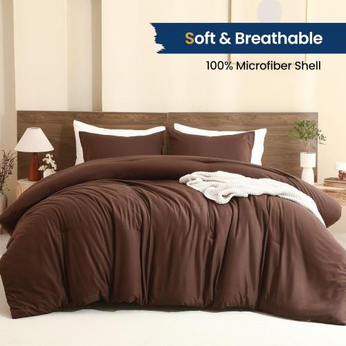 Paxrac Earthy Brown Comforter Full Size, Neutral 3 Pieces Comforter Set, Lightweight Solid Bedding Set, All Seasons Soft Fluffy Full Comforter Set (80x90In Comforter & 2 Pillowcases)