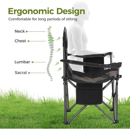 ALPHA CAMP Oversized Camping Folding Chair, Heavy Duty Support 450 LBS Steel Frame Collapsible Padded Arm Chair with Cup Holder Quad Lumbar Back, Portable for Outdoor