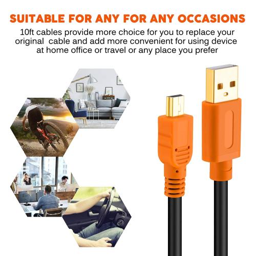 Tan QY Mini USB Cable 15Ft, USB 2.0 Type A to Mini B Cable Male Cord for GoPro Hero 3 , Hero HD, Cell Phones, MP3 Players, Digital Cameras etc (15Ft/5M, Orange)