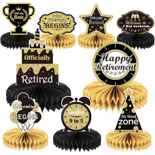Retirement Party Decorations Gold Retirement Party Centerpiece Honeycomb Glitter Table Decorations Toppers for Happy Retirement Party Supplies Man and Women