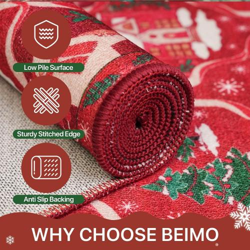 Christmas Area Rug  for Living Room, Washable Rug for Bedroom, Christmas Home Decor, Holiday Print Carpet, Low Pile Non Slip Mat with Rubber Backing, Red Christmas Tale Pattern