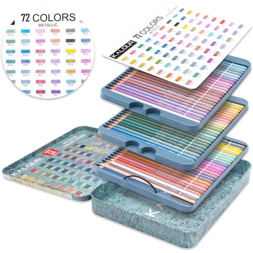 KALOUR 72 Piece Metallic Colored Pencils, Soft Core with Vibrant Color,Ideal for Drawing, Blending, Sketching, Shading, Coloring for Adults Artists Beginners
