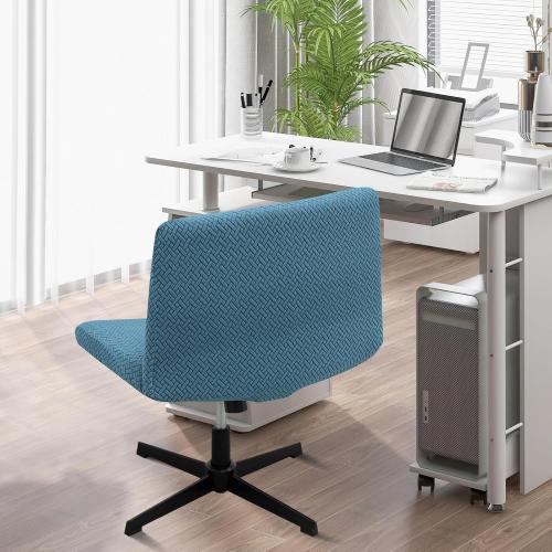MIFXIN Armless Office Chair Cover Stretch Soft Wide Seat Mid Back Accent Chair Swivel Computer Vanity Chair Slipcover Furniture Protector Without Arms, Only Covers, NO Chair (Blue)