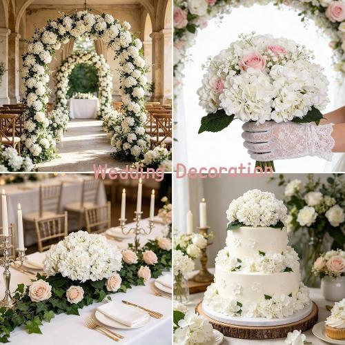 Kimura's Cabin 6pcs White Hydrangea Artificial Flowers Silk Fake Hydrangeas