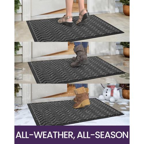 DEXI Front Door Mat Outside Entrance, 2x4 ft Rubber Entry Doormat Heavy Duty, Welcome Mats Non Slip for Inside House Floor Entryway Double Doors Exterior Patio, Chevron Dark Grey