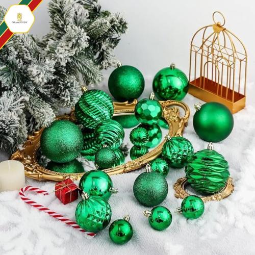 Paramexview®  Christmas Balls Set, 40mm/1.57 inch, Christmas Tree Hanging Shatterproof Ornaments Decoration, Pre-Hooked Hanging Balls, Seasonal Home Decoration for Trees (Green)