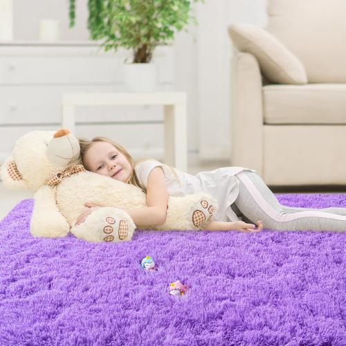 Purple Area Rug for Bedroom, Small 2x3 Rugs for Living Room Nursery Kids Room Dorm Home Decor Aesthetic, Fluffy Shaggy Rug with 4 Anti-Slip Carpet Tapes