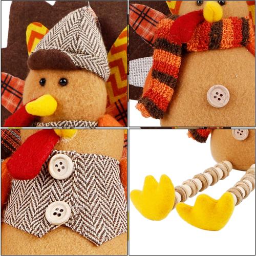 winemana 2 Pack Thanksgiving Turkey Decorations - Stuffed Animal Shelf Sitters with Dangling Legs for Table, Cute Turkeys Figurine Fall Decor for Home, Porch & Indoor Mantel Holiday Decor